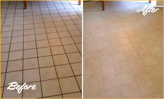 Before and After Picture of a Lighthouse Point Kitchen Tile and Grout Cleaned to Remove Embedded Dirt