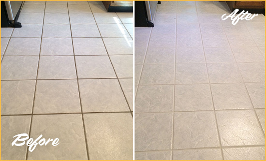 Before and After Picture of a Lighthouse Point Kitchen Ceramic Floor Sealed to Protect From Dirt and Spills
