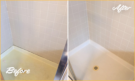 Before and After Picture of a Lighthouse Point Shower Sealed to Remove and Protect Against Mold