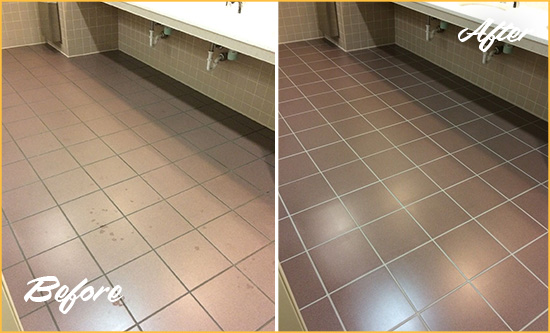 Before and After Picture of a Lighthouse Point Restroom Sealed to Help Protect Against Scratches