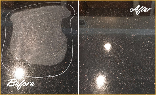 Before and After Picture of a Haverhill Hard Surface Restoration Service on a Granite Countertop to Remove Scratches