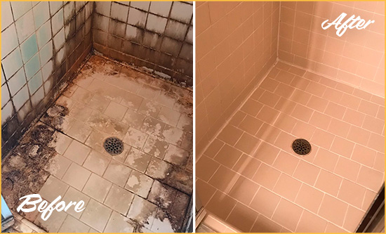Before and After Picture of a Haverhill Hard Surface Restoration Service on a Tile Bathroom to Repair Water Damage