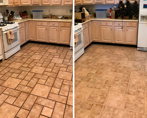 Kitchen Floor Before and After West Palm Beach Grout Cleaning