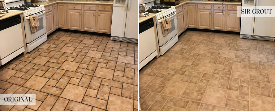 Kitchen Floor Before and After West Palm Beach Grout Cleaning