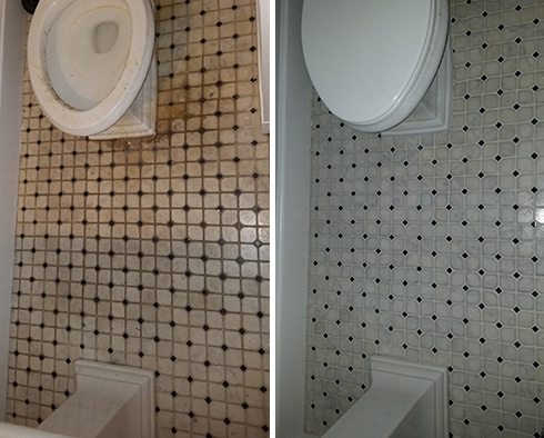 Bathroom Floor Before and After Our Fort Lauderdale Grout Sealing Service