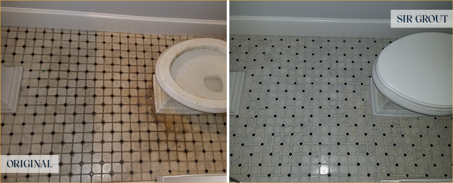 Bathroom Floor Before and After Our Fort Lauderdale Grout Sealing Service