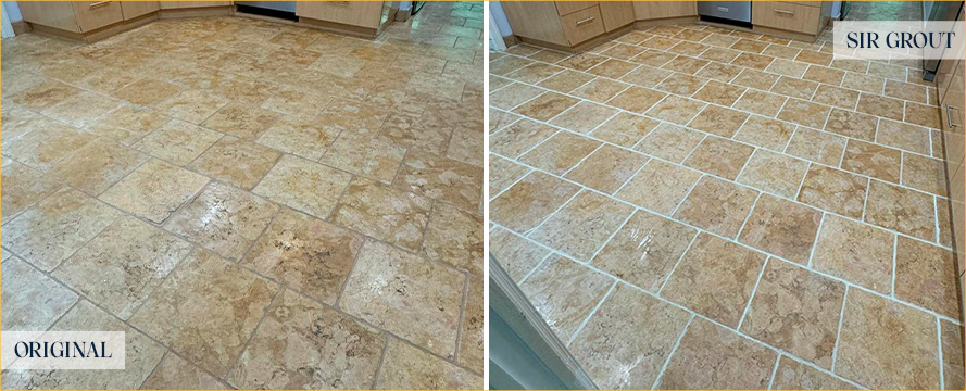 Kitchen Floor Before and After Our Royal Palm Beach Grout Cleaning