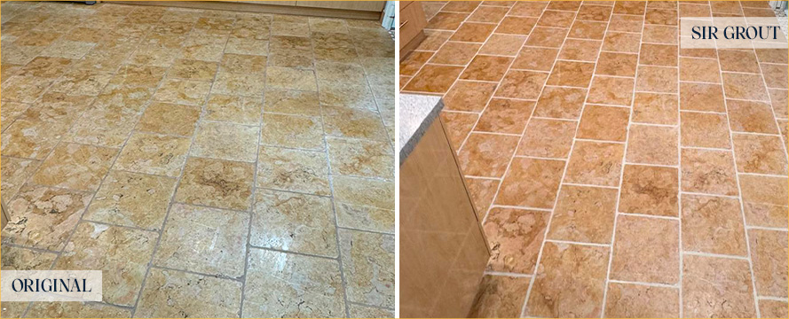Kitchen Tiles Before and After Royal Palm Beach Grout Cleaning