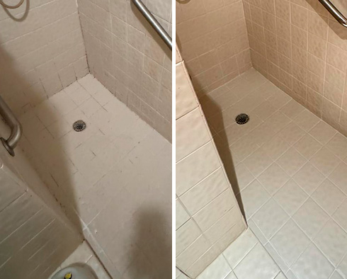 Shower Floor Before And After Out Delray Beach Sealing Service
