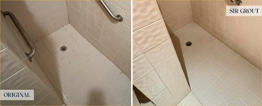Shower Floor Before And After Out Delray Beach Sealing Service
