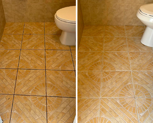 Bathroom Floor Before and After Our Wellington Grout Cleaning Service