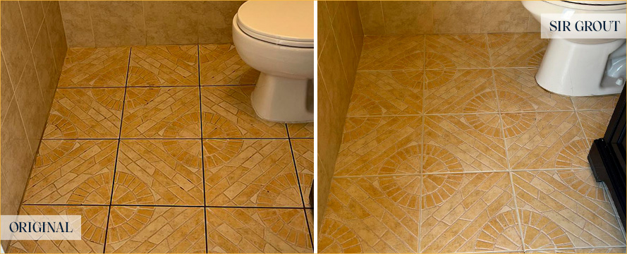Bathroom Floor Before and After Our Wellington Grout Cleaning Service