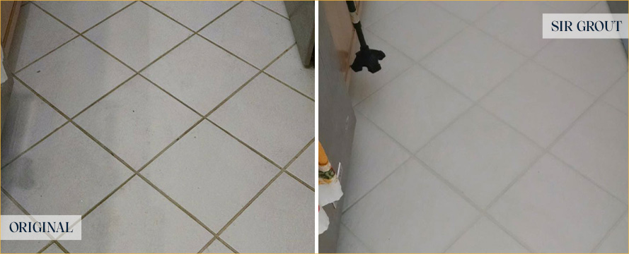 Kitchen Floor Before and After Our Boca Raton Grout Sealing Service