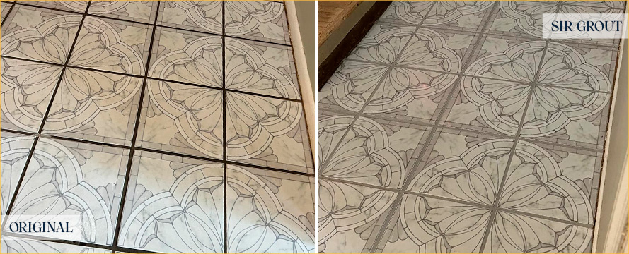 Kitchen Tile Floor Before and After Our Wellington Grout Recoloring Service