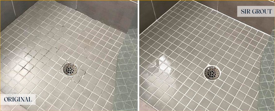 Shower Floor Before and After Our Ocean Ridge Grout Sealing Service