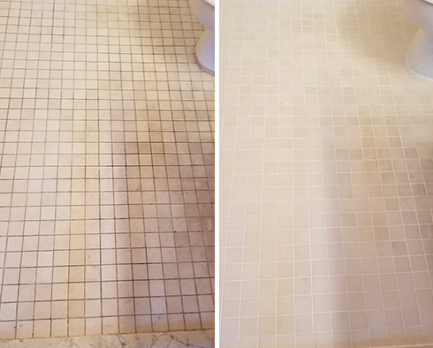 Bathroom Floor Before And After Our Boynton Beach Tile and Grout Cleaners Job