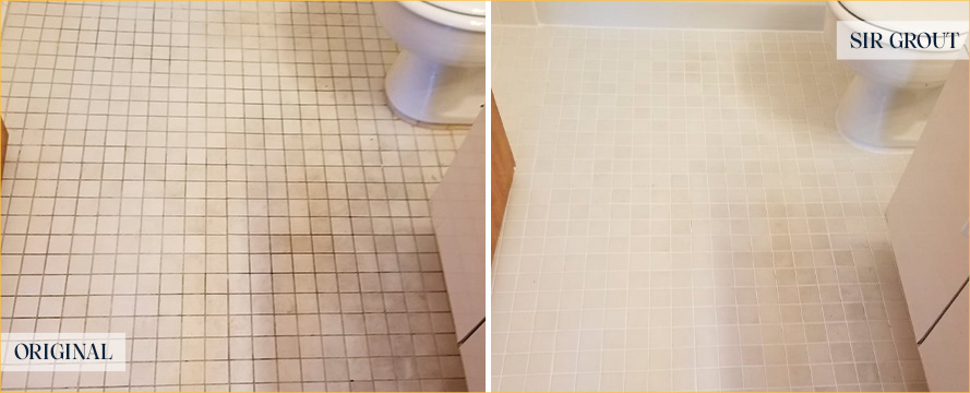 Bathroom Floor Before And After Our Boynton Beach Tile and Grout Cleaners Job