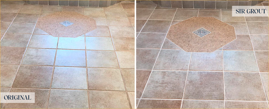 Bathroom Floor Before and After Our Fort Lauderdale Grout Sealing Service