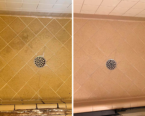 Shower Floor Before and After Our Fot Lauderdale Caulking Services