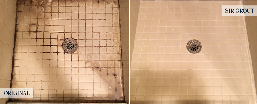 Shower Before and After Our West Palm Beach Tile and Grout Cleaners Work