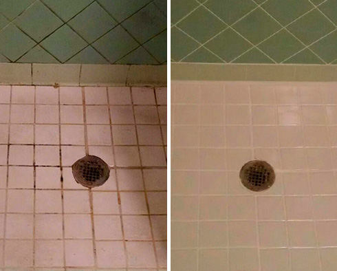 Shower Before and After Our West Palm Beach Tile Cleaning Service