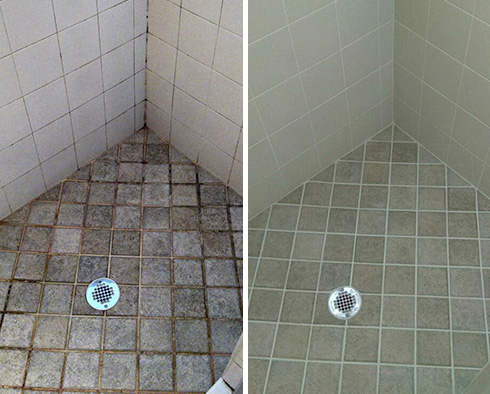 Shower Before and After Our Fort Lauderdale Grout Cleaning Service
