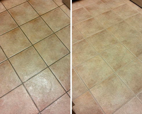 Kitchen Floor Before and After Our Fort Lauderdale Grout Cleaning Service