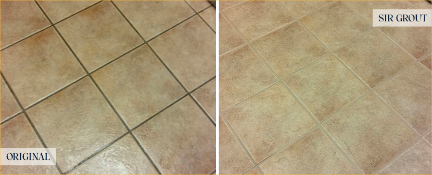 Kitchen Floor Before and After Our Fort Lauderdale Grout Cleaning Service