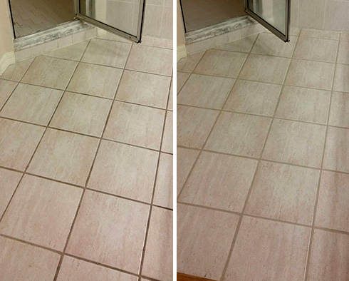 Bathroom Floor Before and After Our Boca Raton Grout Cleaning Service