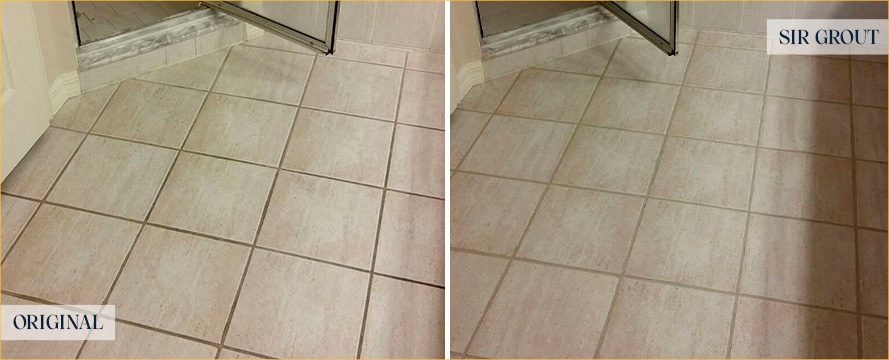 Bathroom Floor Before and After Our Boca Raton Grout Cleaning Service
