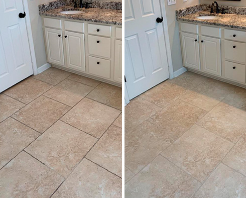 Bathroom Floor Before and After Our Boyton Beach Grout Cleaning Service
