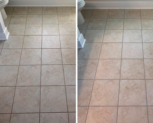 Bathroom Floor Before and After Our Fort Lauderdale Grout Sealing Service