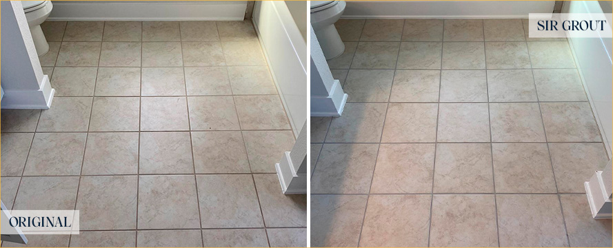 Bathroom Floor Before and After Our Fort Lauderdale Grout Sealing Service