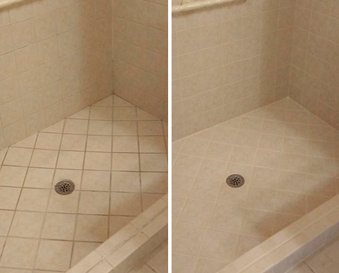 Shower Before and After Our Grout Cleaning Service