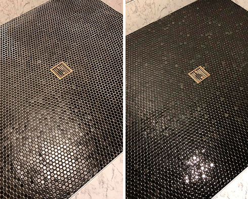 Shower Floor Before and After Our Tile Sealing Service
